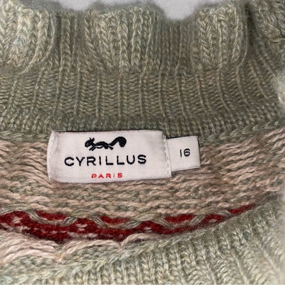 Cyrillus Paris Sage Green Wool Blend Ruffled Neck Knit Sweater Dress, Size Large - Picture 9 of 9